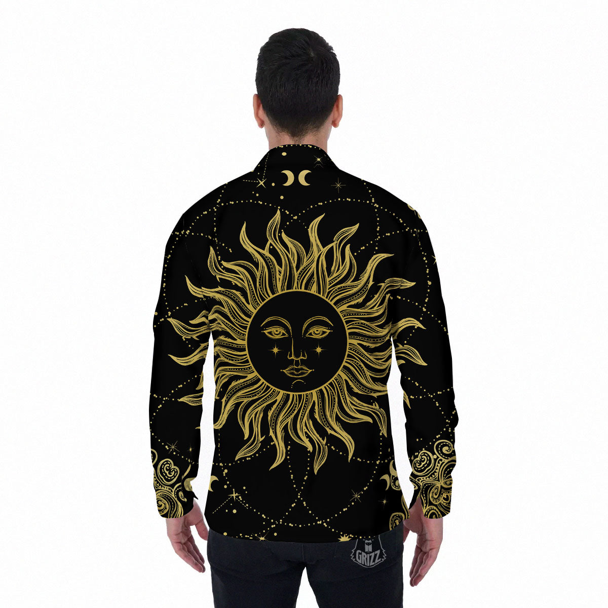 Sun Celestial Vintage Print Men's Long Sleeve Shirts-grizzshop