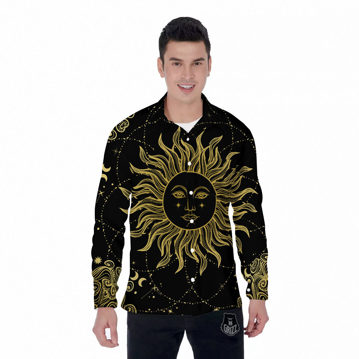 Sun Celestial Vintage Print Men's Long Sleeve Shirts-grizzshop
