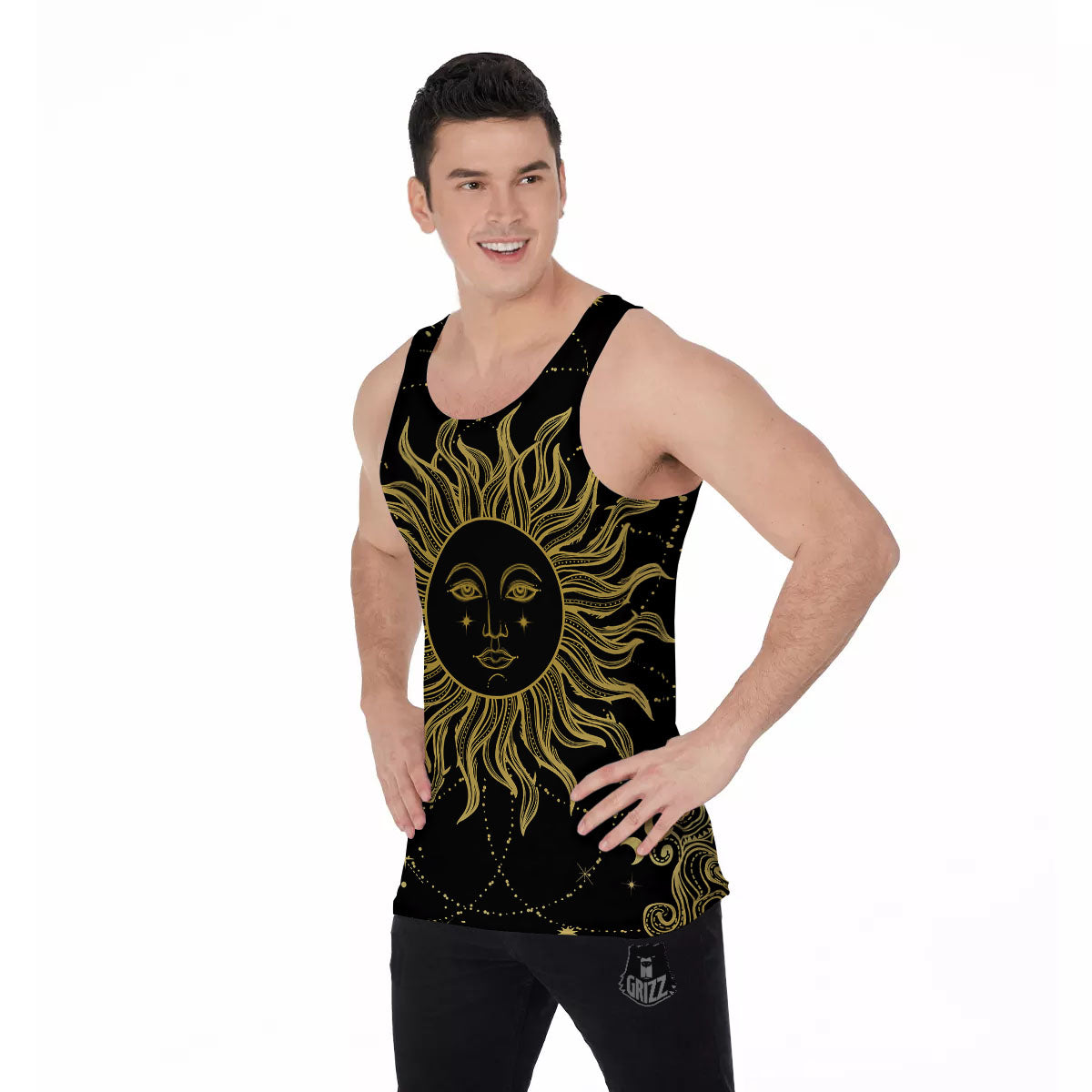 Sun Celestial Vintage Print Men's Tank Top-grizzshop
