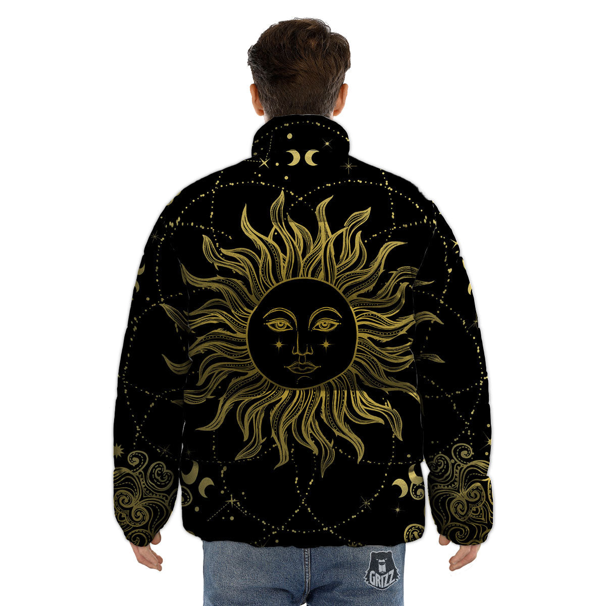Sun Celestial Vintage Print Puffer Jacket-grizzshop