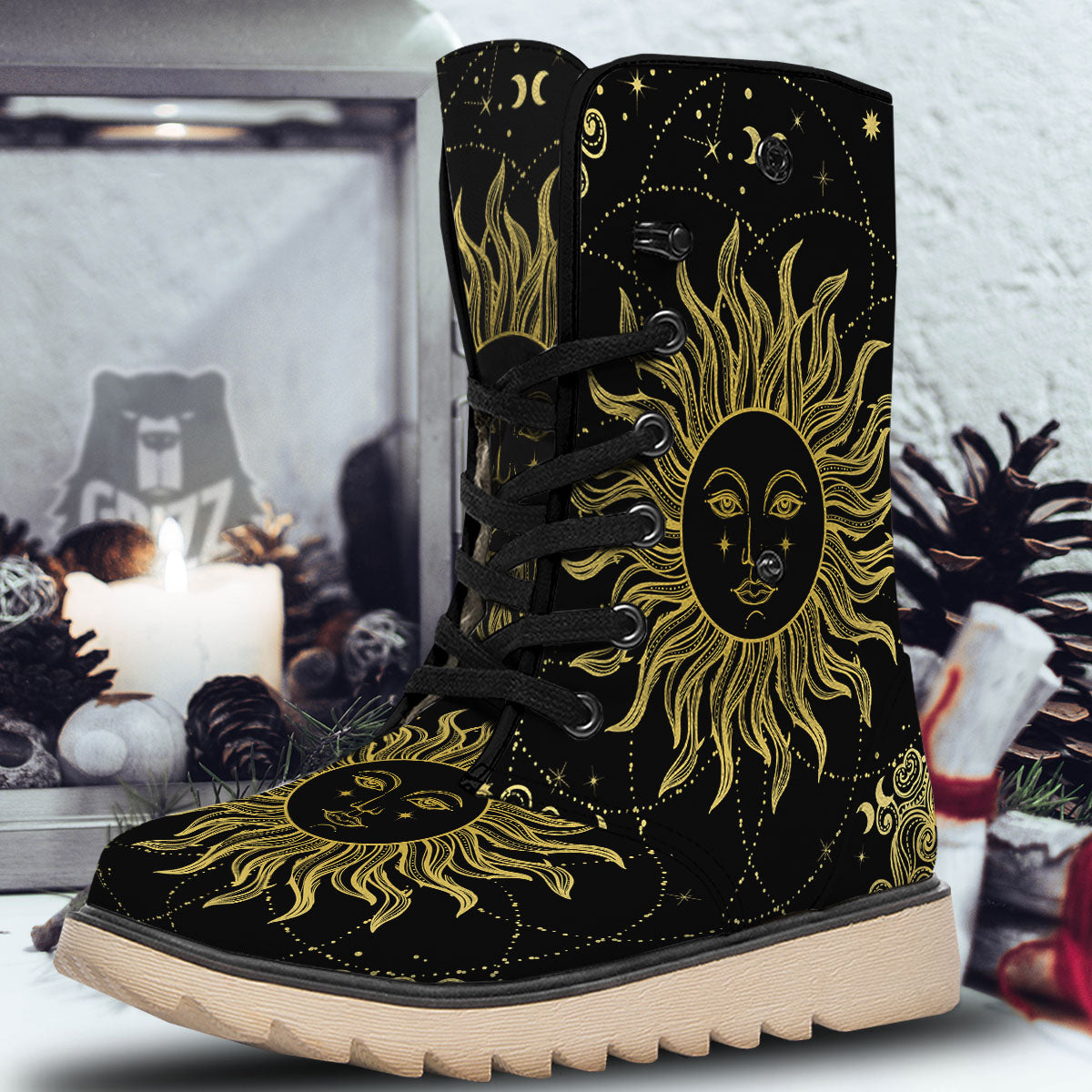 Sun Celestial Vintage Print Snow Boots-grizzshop