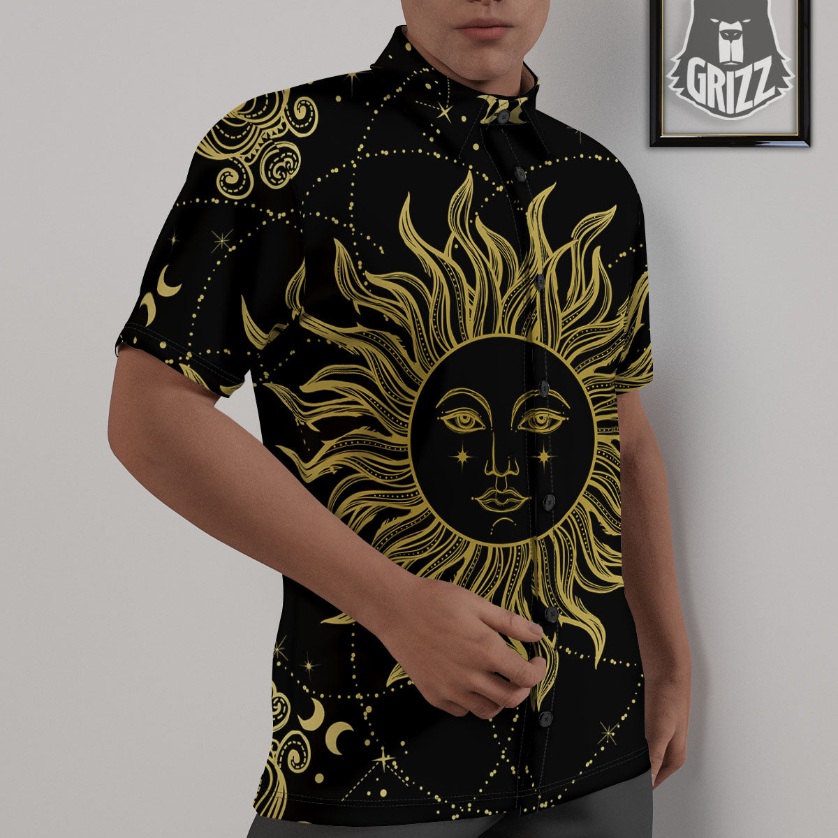 Sun Celestial Vintage Print Untucked Shirts-grizzshop