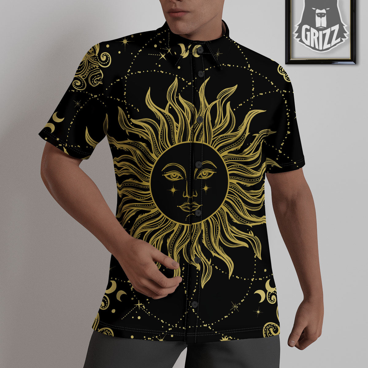 Sun Celestial Vintage Print Untucked Shirts-grizzshop