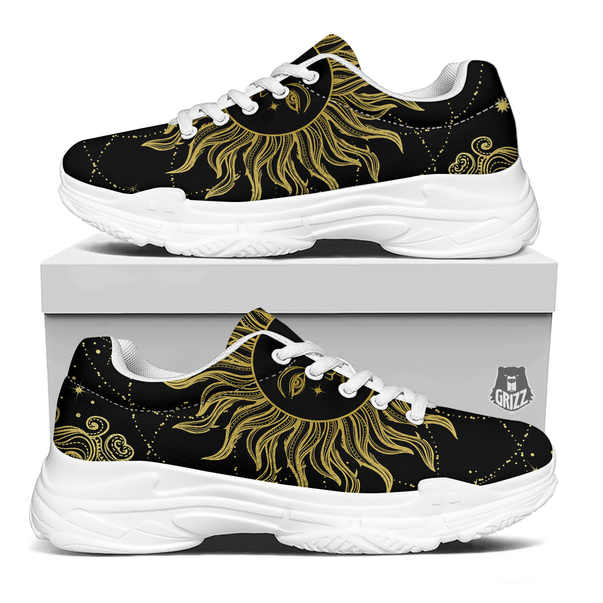 Sun Celestial Vintage Print White Chunky Shoes-grizzshop