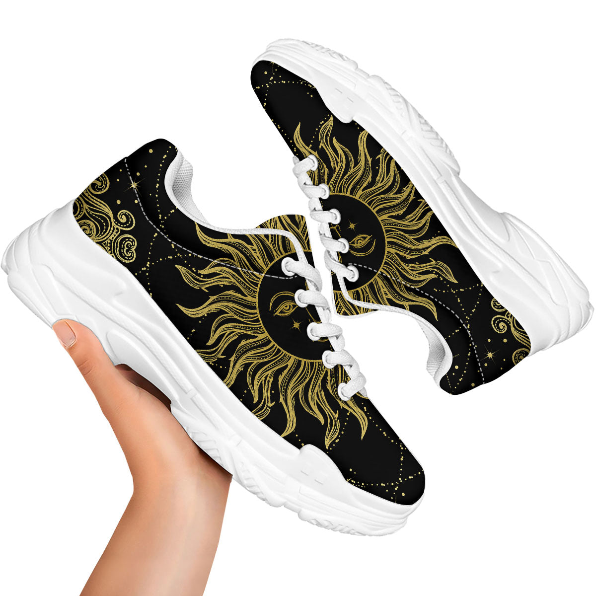Sun Celestial Vintage Print White Chunky Shoes-grizzshop