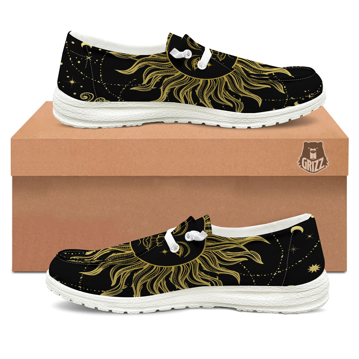 Sun Celestial Vintage Print White Loafers-grizzshop