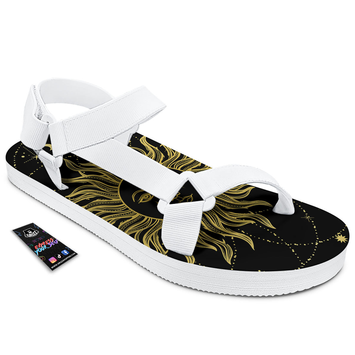 Sun Celestial Vintage Print White Open Toe Sandals-grizzshop