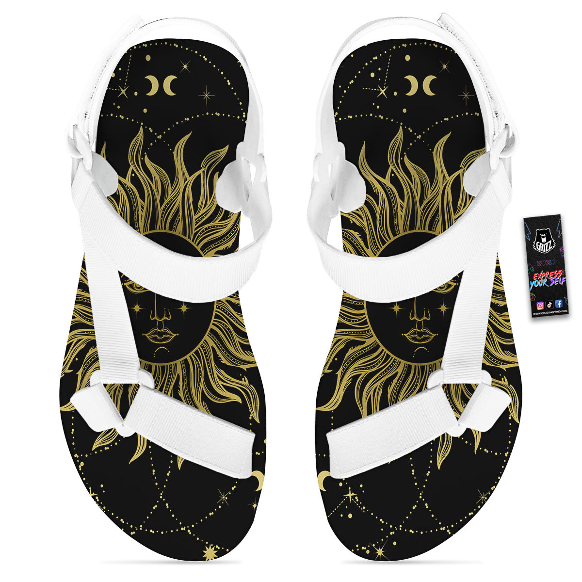 Sun Celestial Vintage Print White Open Toe Sandals-grizzshop