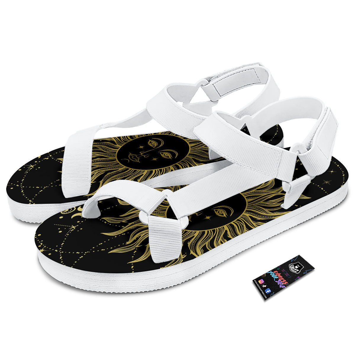 Sun Celestial Vintage Print White Open Toe Sandals-grizzshop