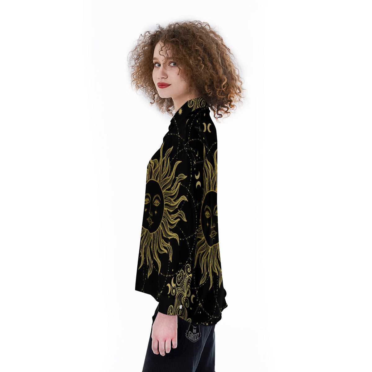 Sun Celestial Vintage Print Women's Long Sleeve Shirts-grizzshop