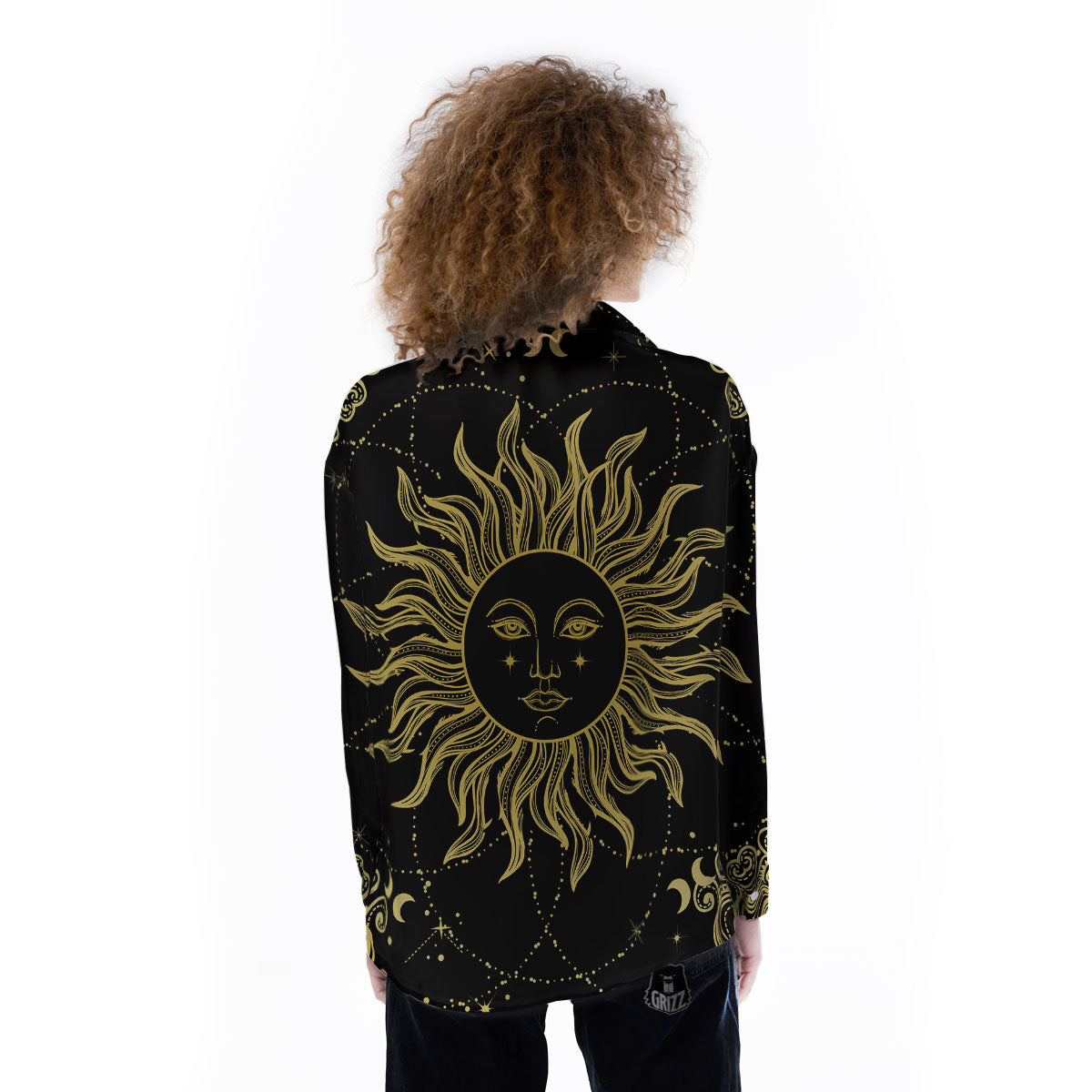 Sun Celestial Vintage Print Women's Long Sleeve Shirts-grizzshop