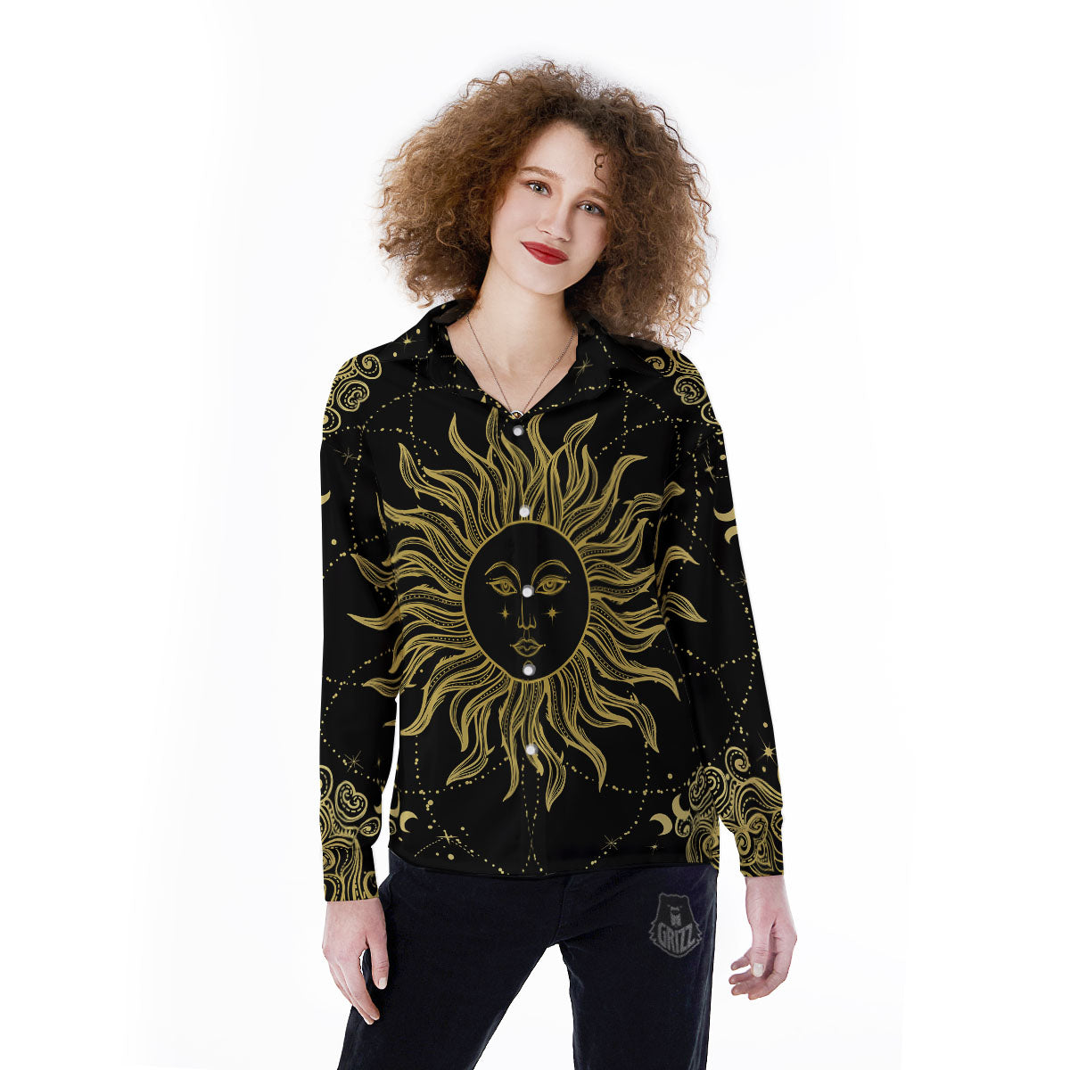 Sun Celestial Vintage Print Women's Long Sleeve Shirts-grizzshop