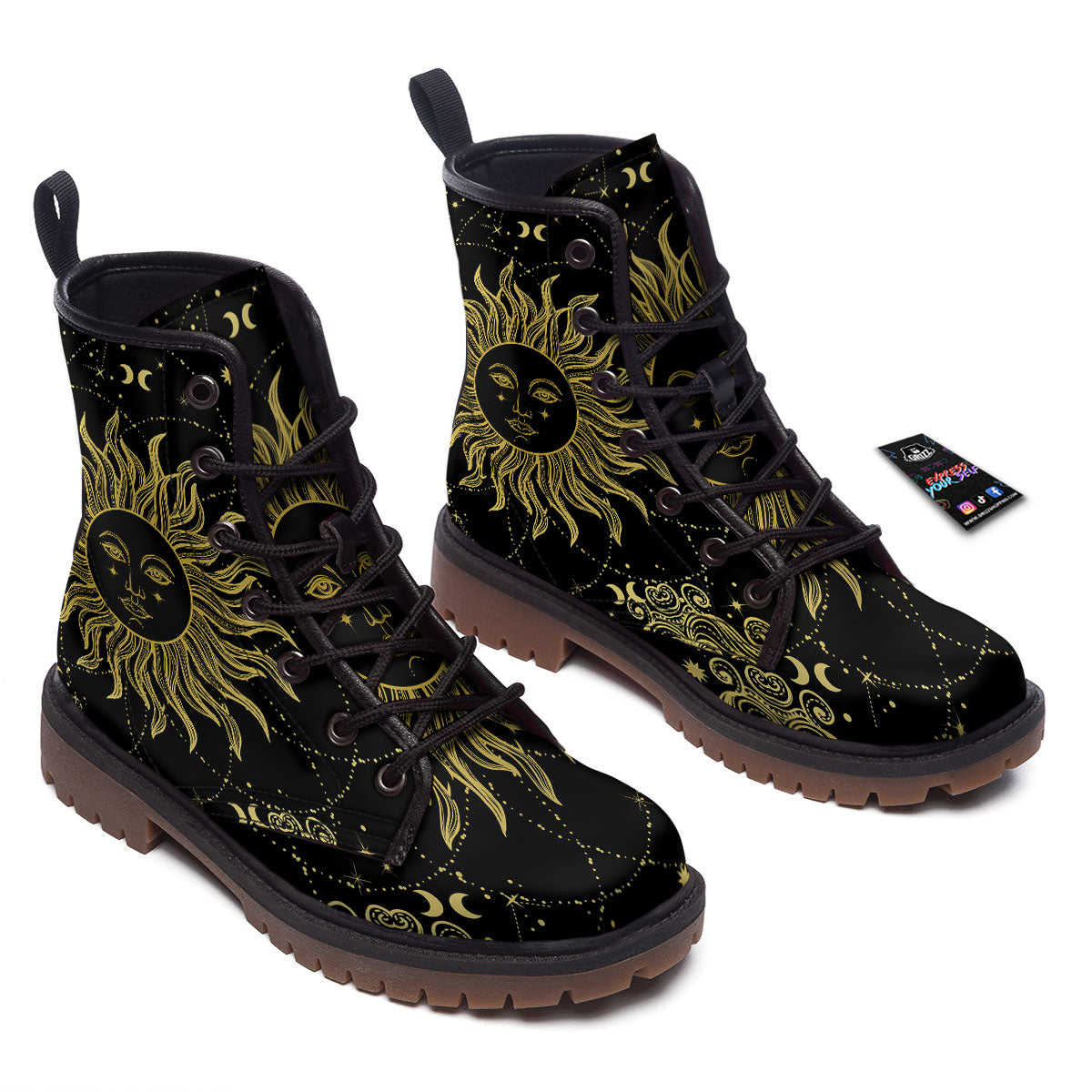 Sun Celestial Vintage Print Work Boots-grizzshop