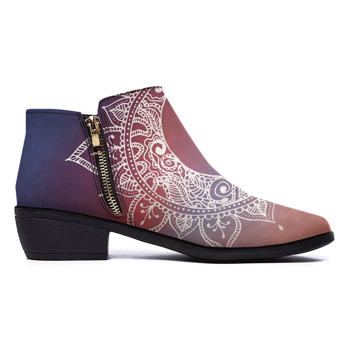 Sun Mandala Print Ankle Boots-grizzshop
