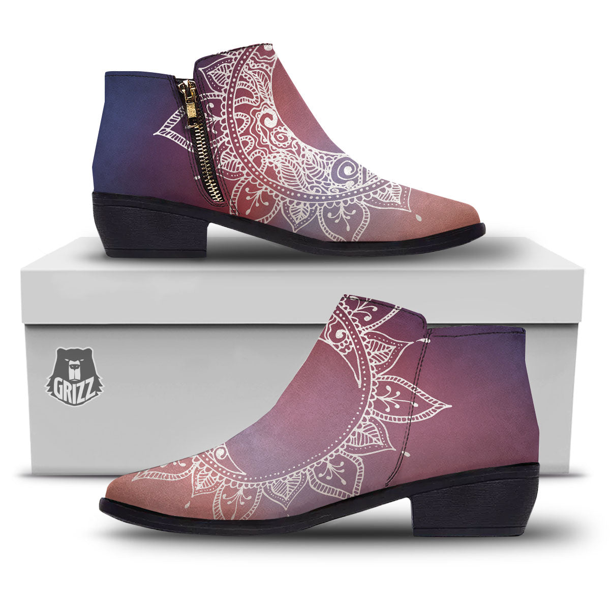 Sun Mandala Print Ankle Boots-grizzshop