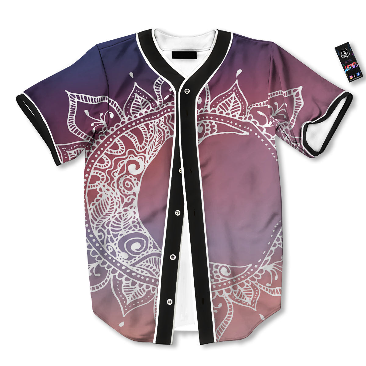 Sun Mandala Print Baseball Jersey-grizzshop