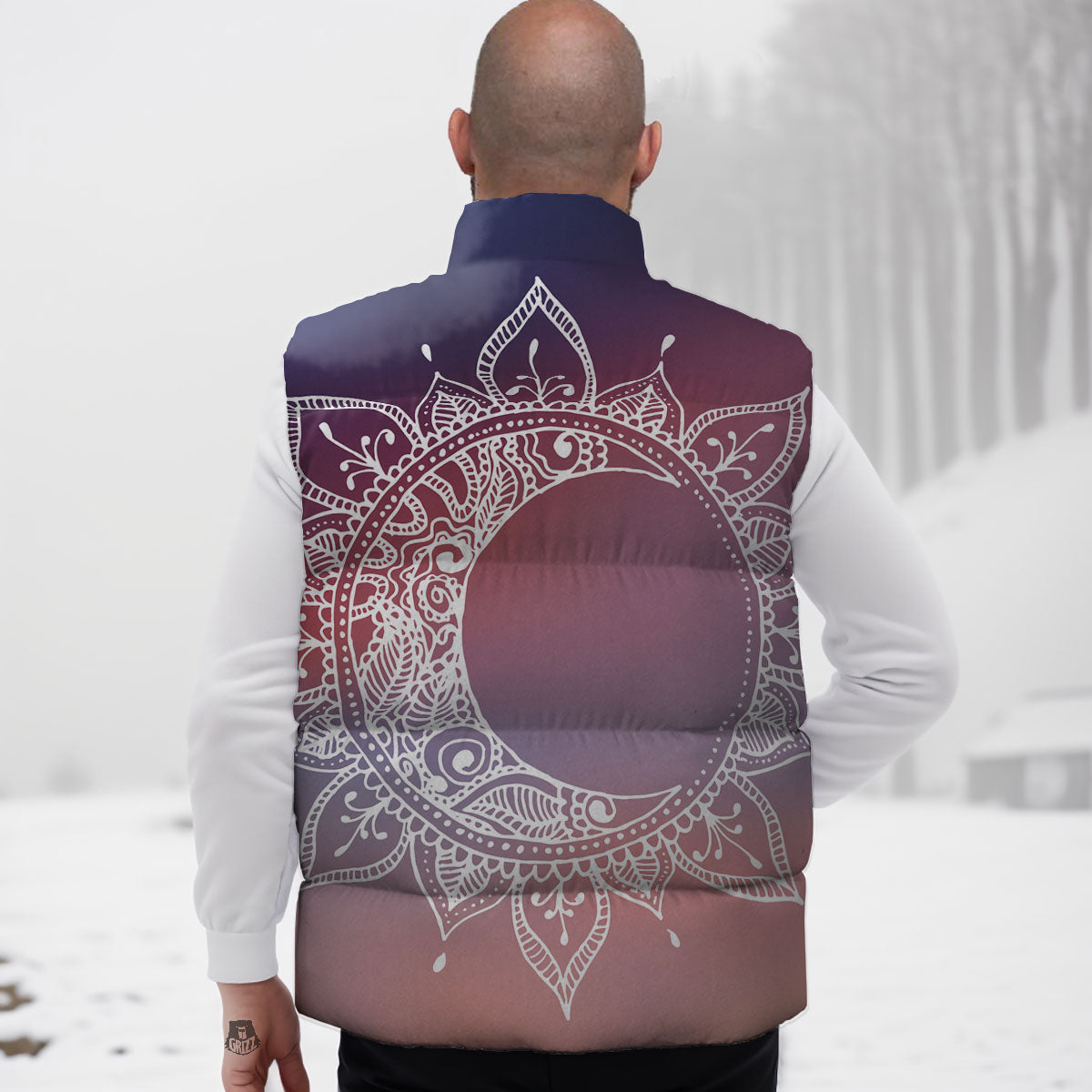 Sun Mandala Print Down Vest-grizzshop