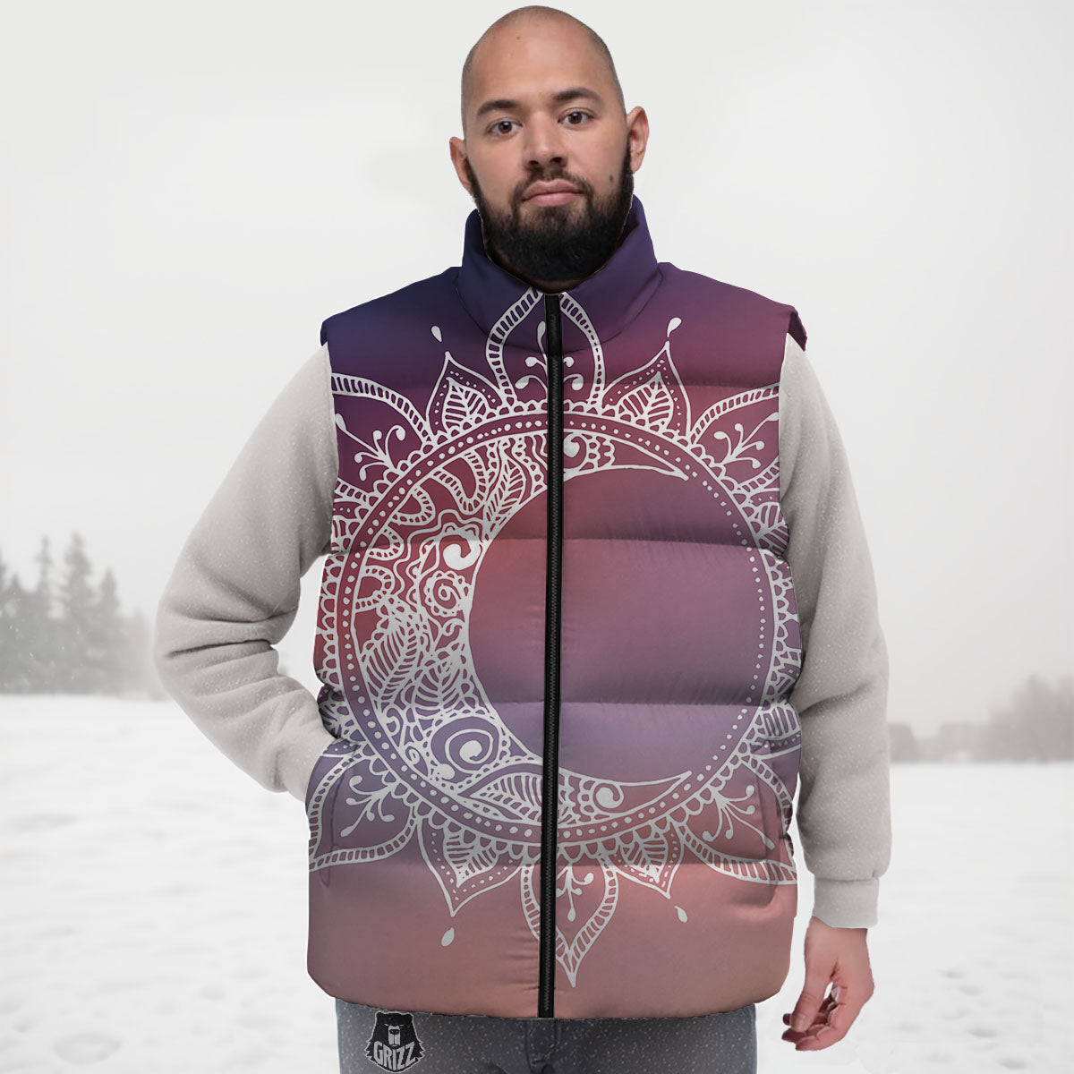 Sun Mandala Print Down Vest-grizzshop