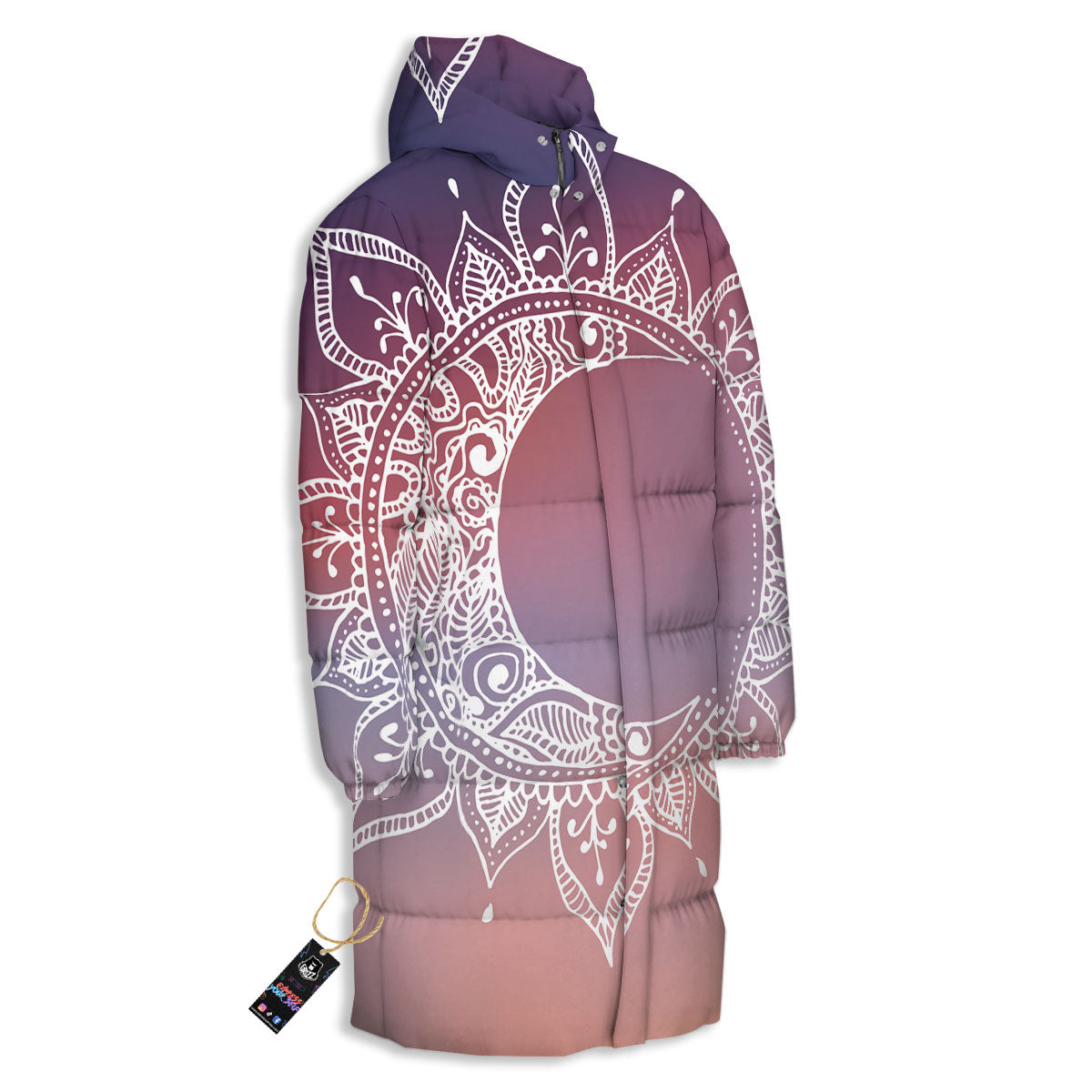 Sun Mandala Print Long Down Jacket-grizzshop