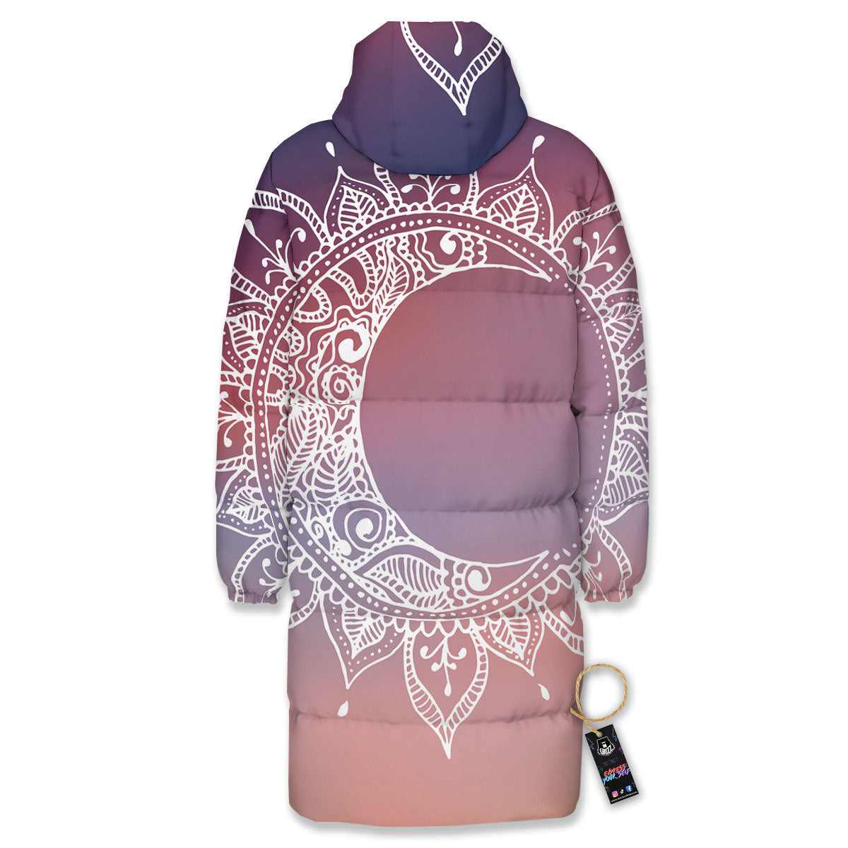 Sun Mandala Print Long Down Jacket-grizzshop