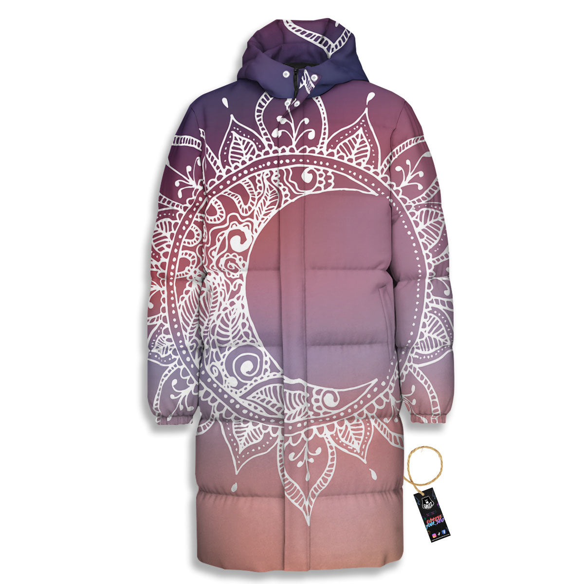 Sun Mandala Print Long Down Jacket-grizzshop