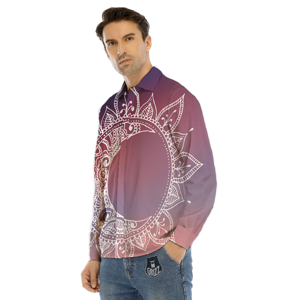 Sun Mandala Print Men's Dress Shirts-grizzshop