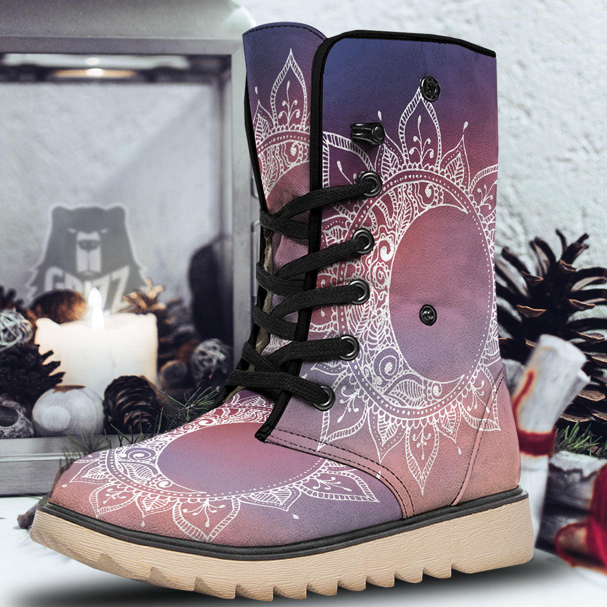 Sun Mandala Print Snow Boots-grizzshop