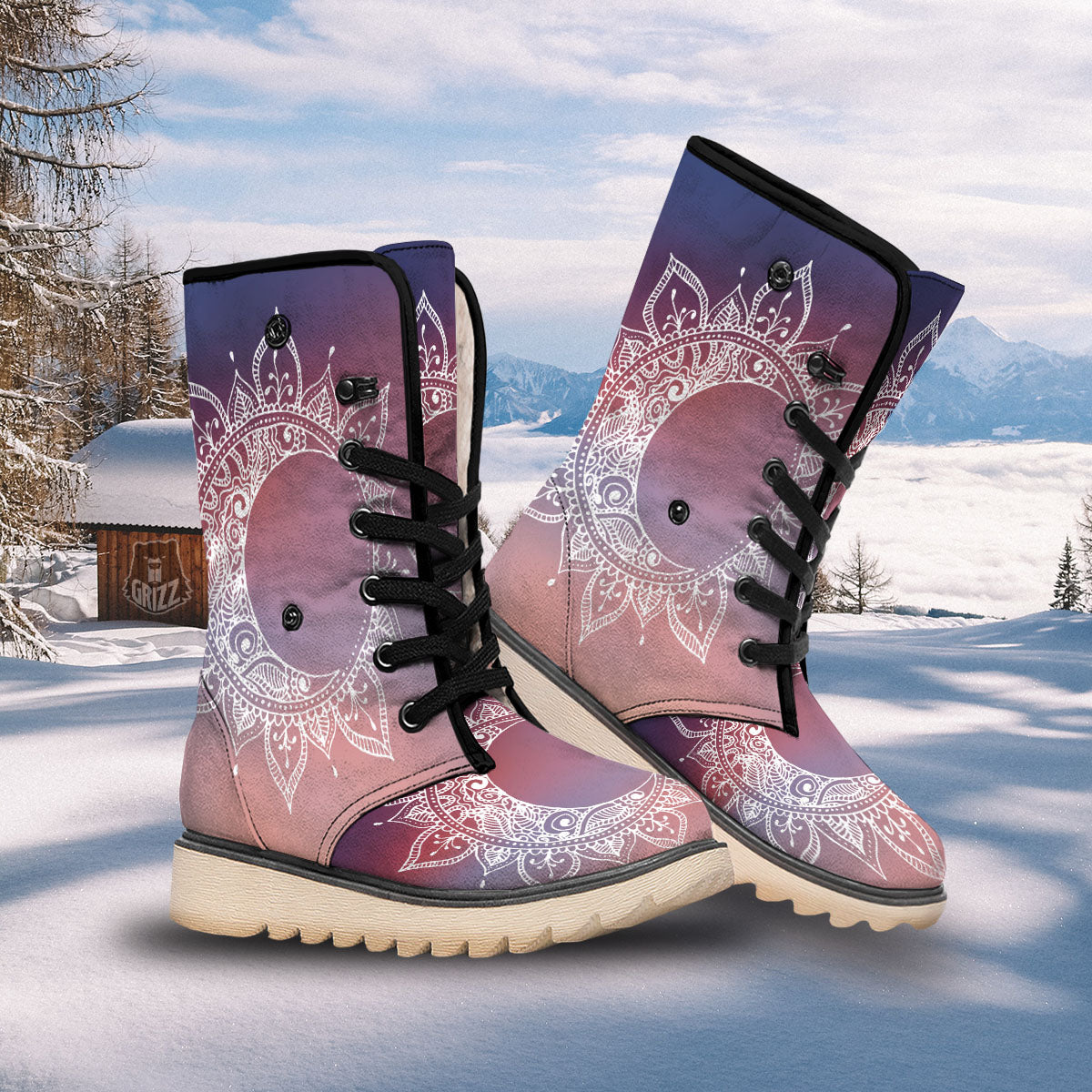 Sun Mandala Print Snow Boots-grizzshop