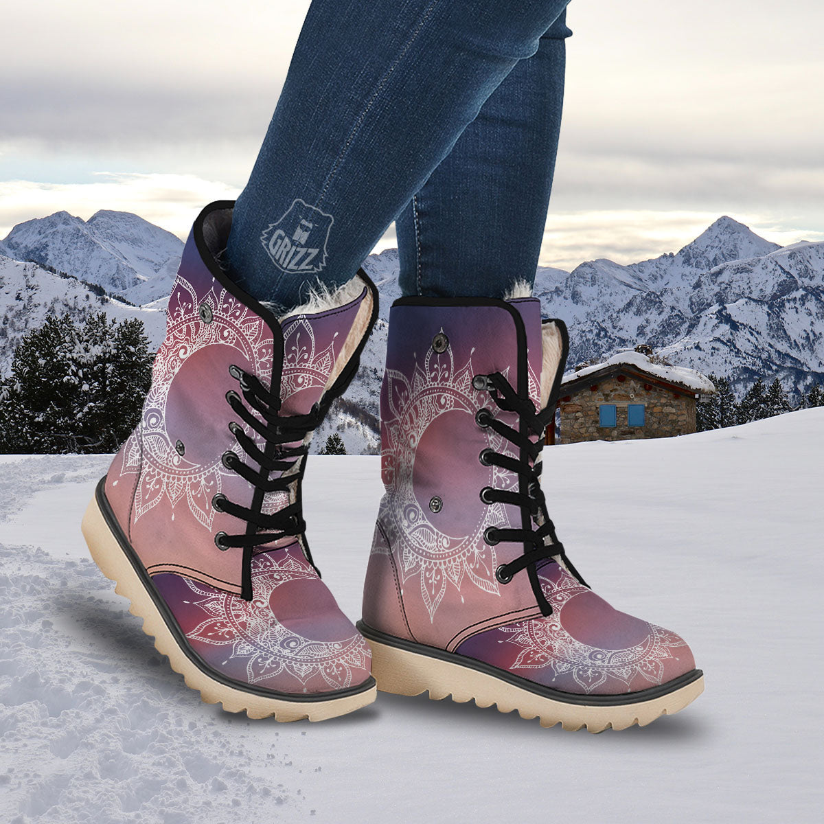 Sun Mandala Print Snow Boots-grizzshop