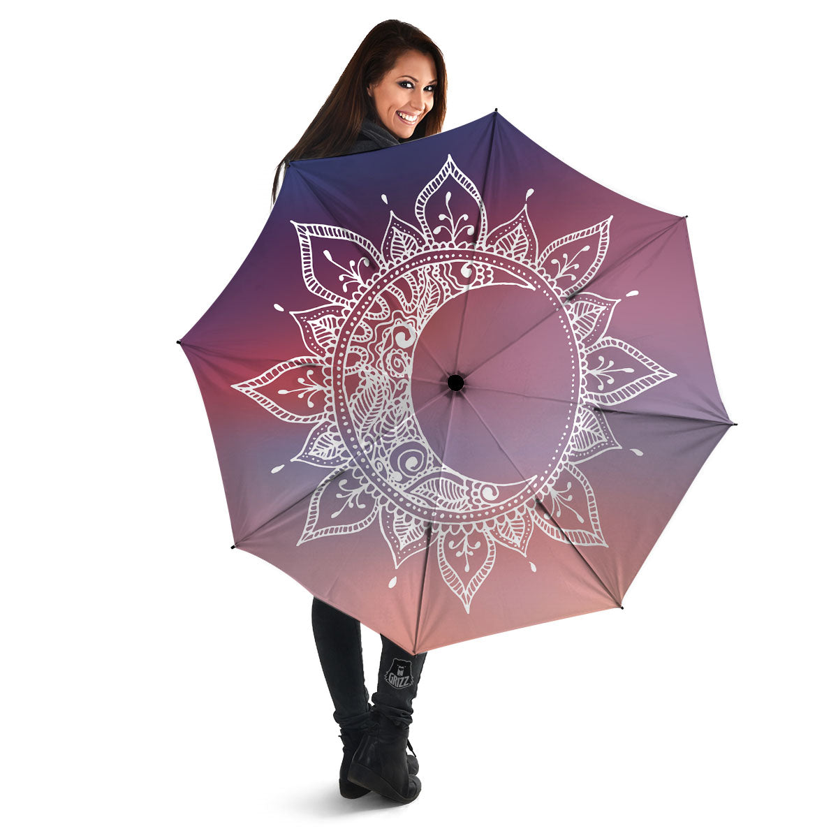 Sun Mandala Print Umbrella-grizzshop
