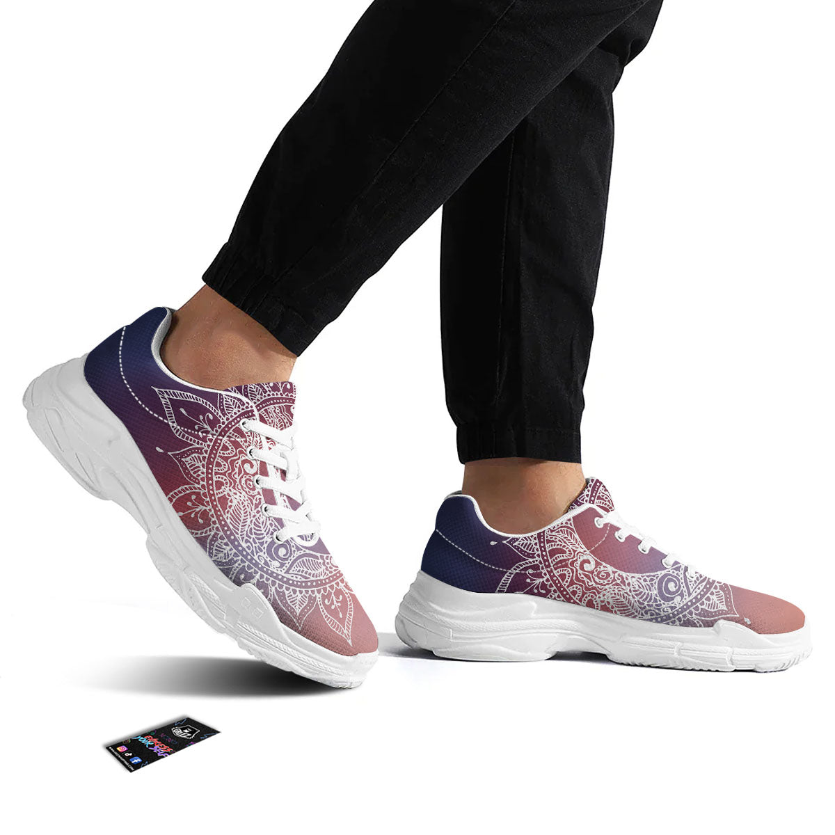 Sun Mandala Print White Chunky Shoes-grizzshop