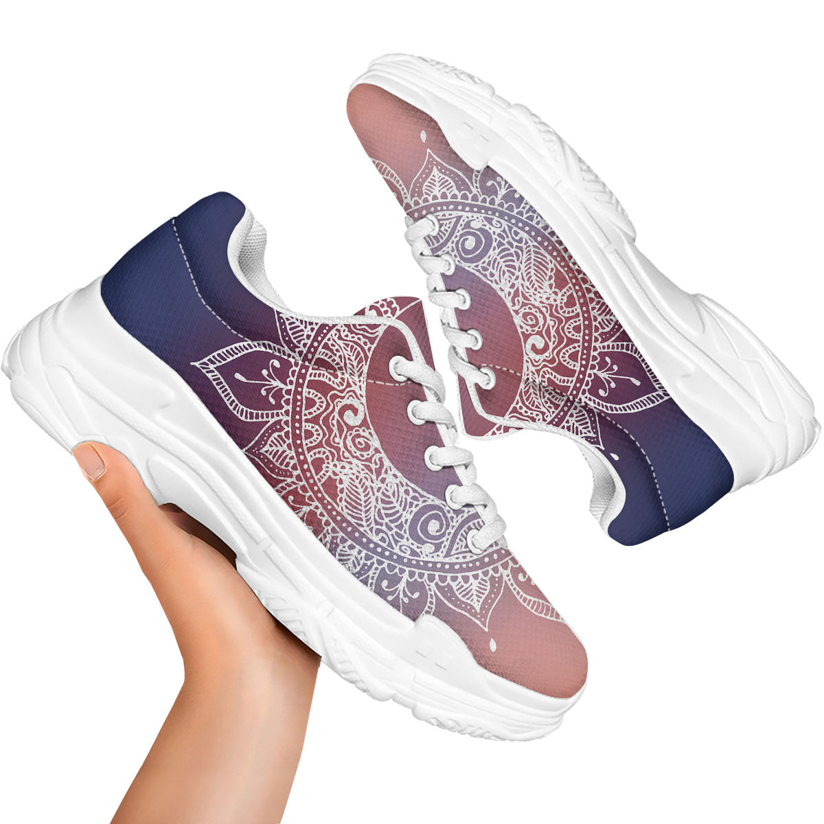 Sun Mandala Print White Chunky Shoes-grizzshop
