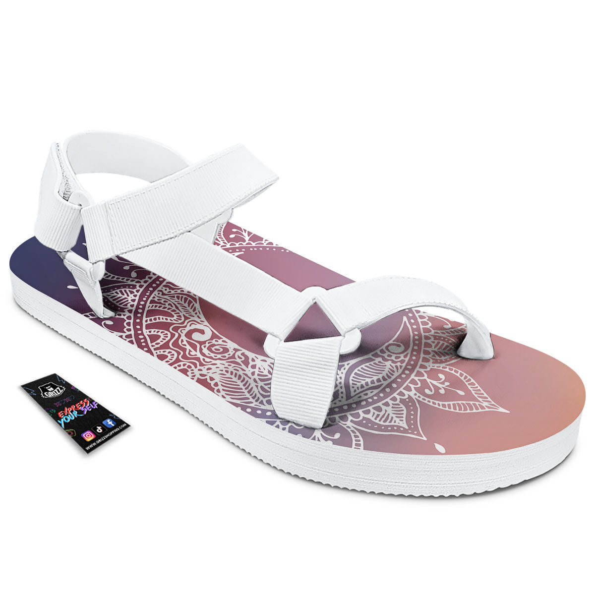 Sun Mandala Print White Open Toe Sandals-grizzshop