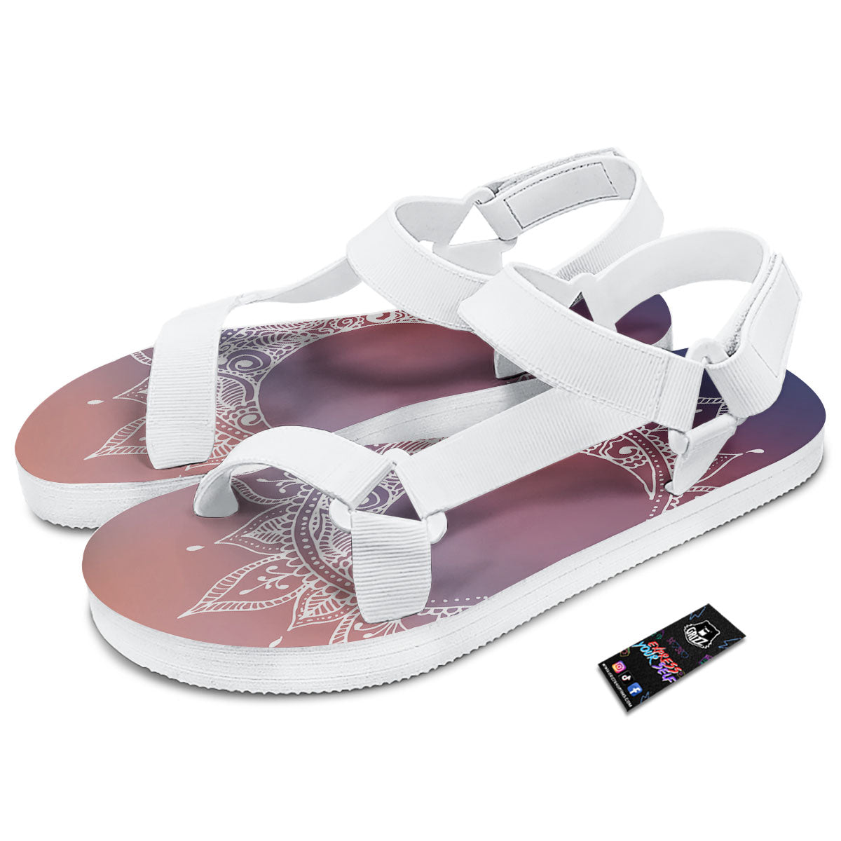Sun Mandala Print White Open Toe Sandals-grizzshop