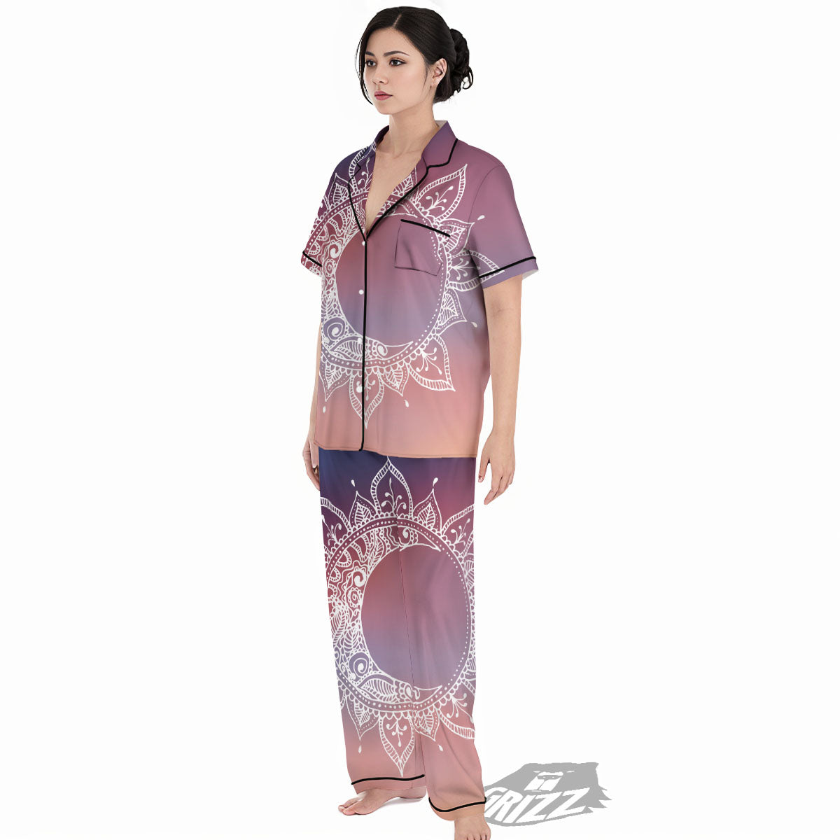 Sun Mandala Print Women's Pajamas Set-grizzshop