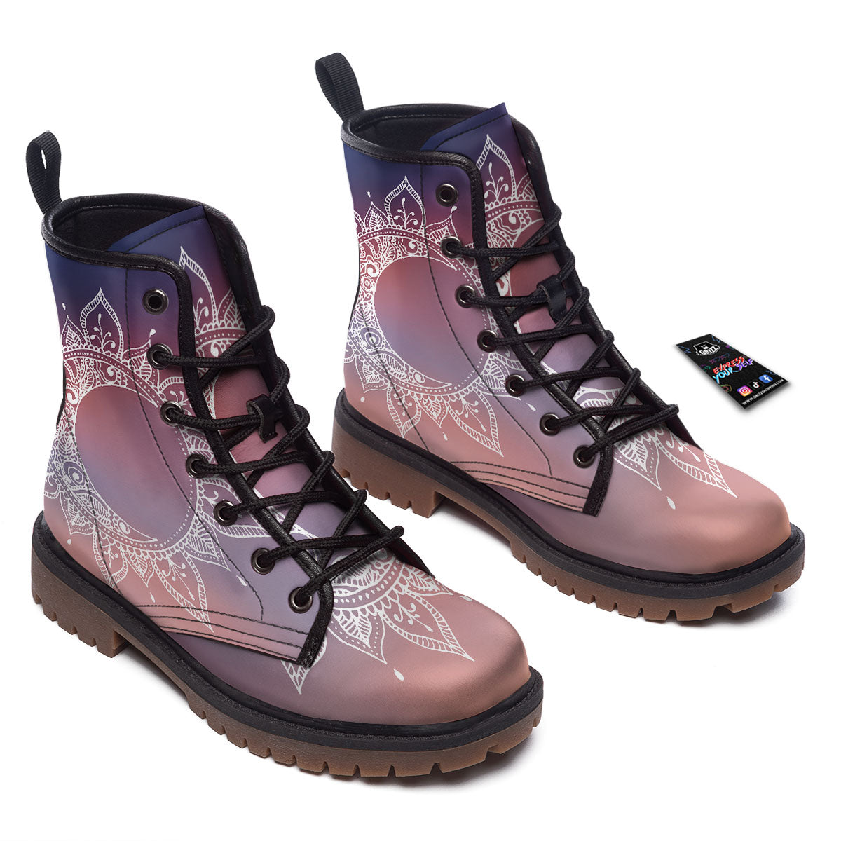 Sun Mandala Print Work Boots-grizzshop