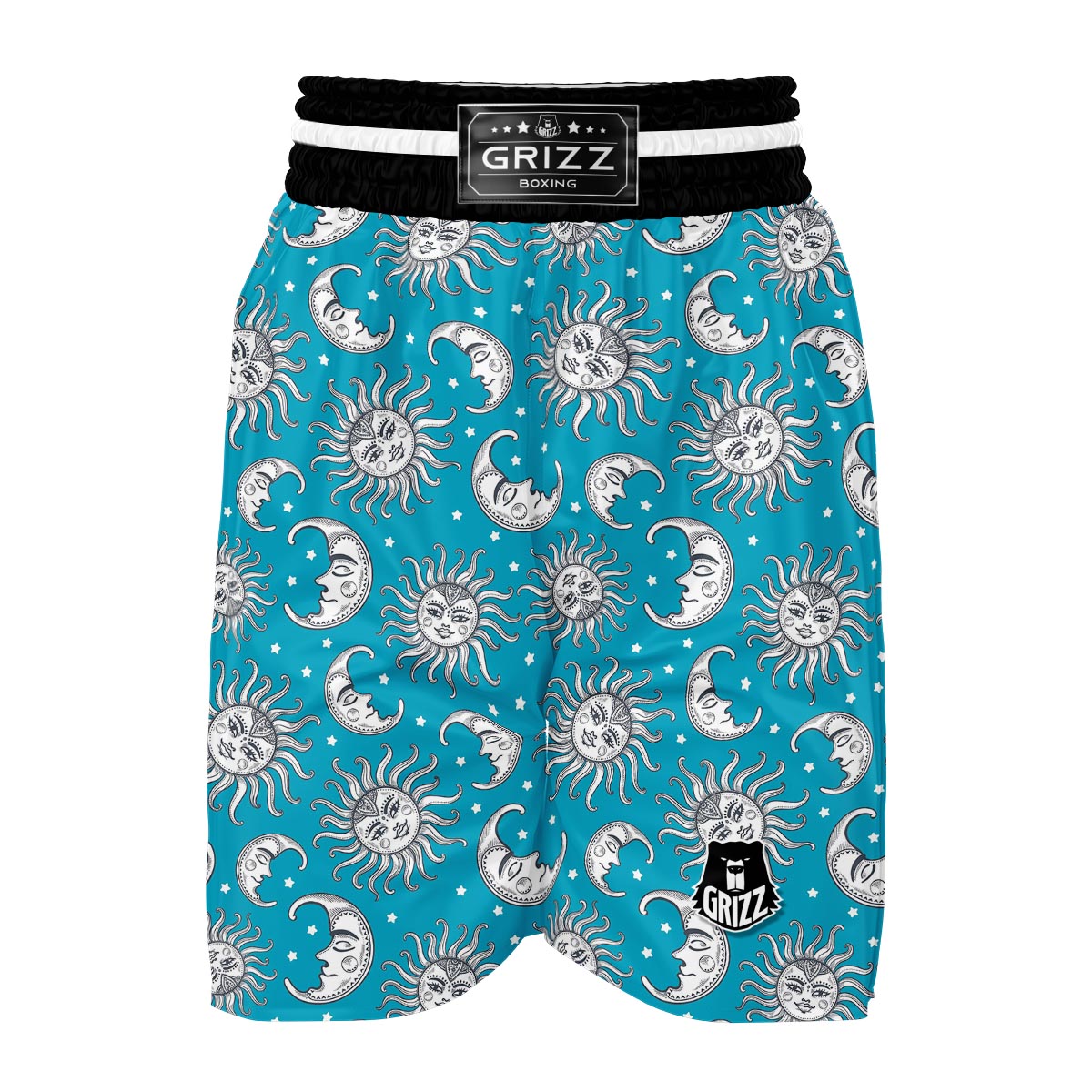 Sun Moon Blue Pattern Print Boxing Shorts-grizzshop
