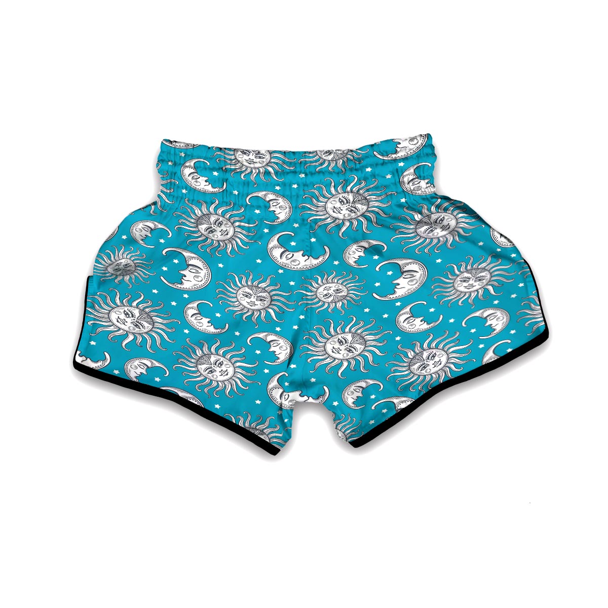 Sun Moon Blue Pattern Print Muay Thai Boxing Shorts-grizzshop