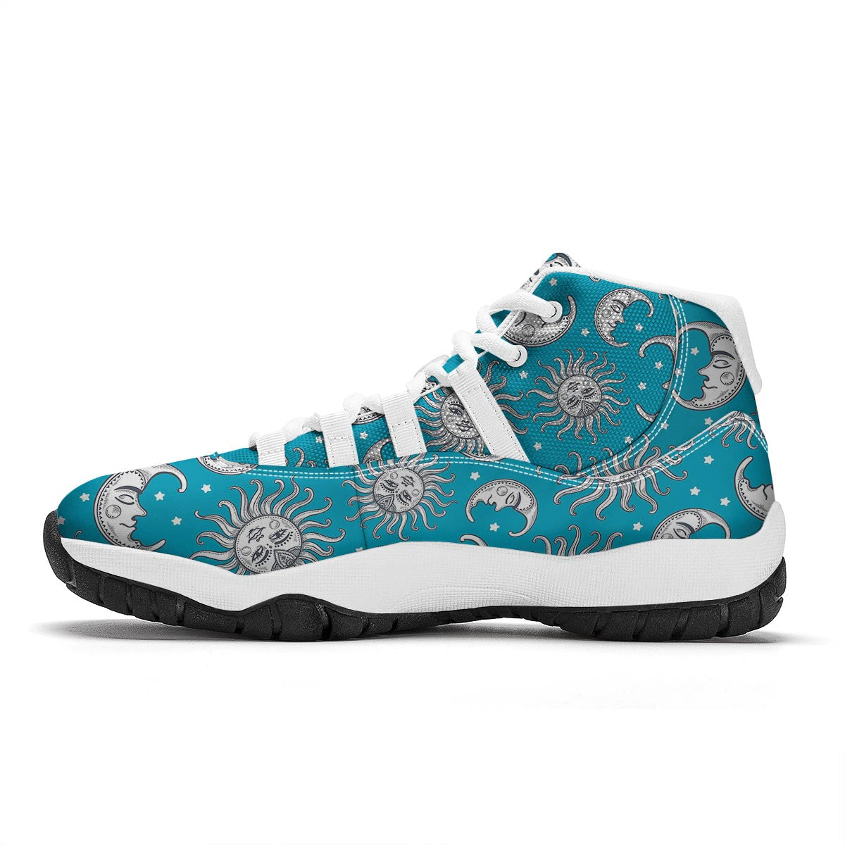 Sun Moon Blue Pattern Print White Bball Shoes-grizzshop