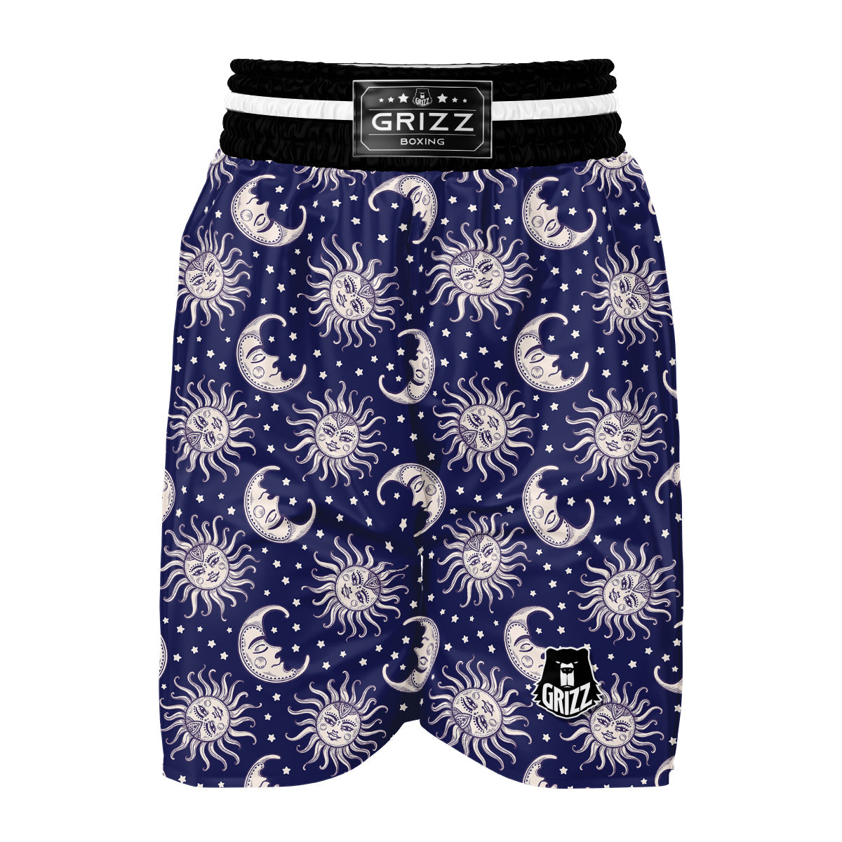 Sun Moon Celestial Pattern Print Boxing Shorts-grizzshop