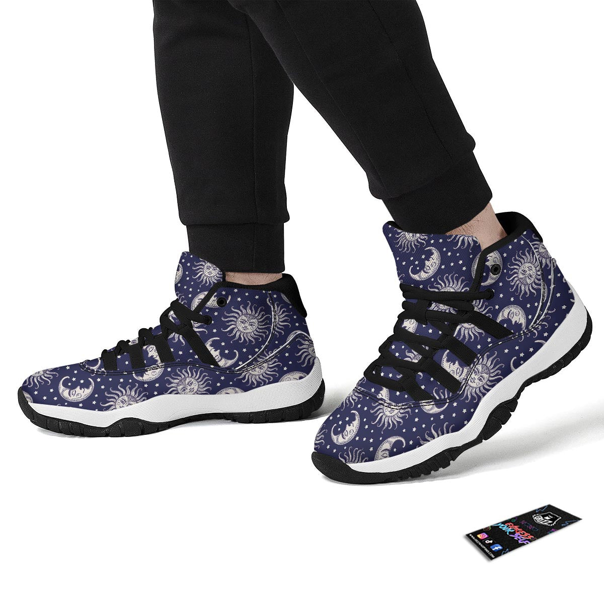 Sun Moon Pattern Print Black Bball Shoes-grizzshop