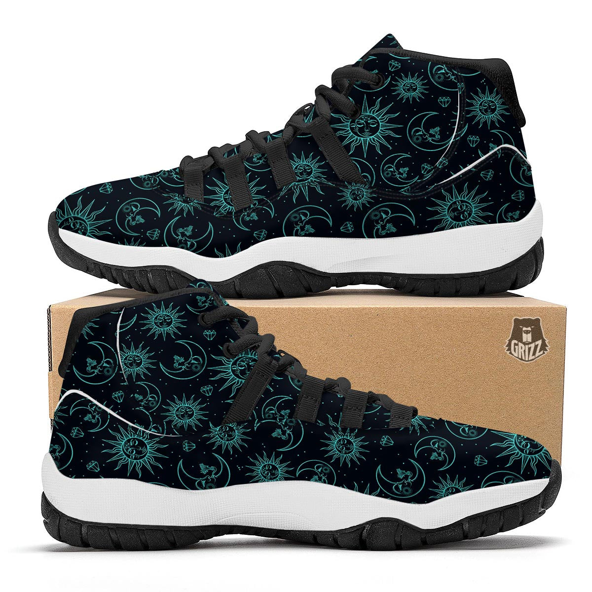 Sun Moon Print Pattern Black Bball Shoes-grizzshop