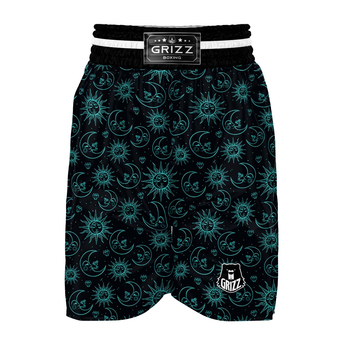 Sun Moon Print Pattern Boxing Shorts-grizzshop