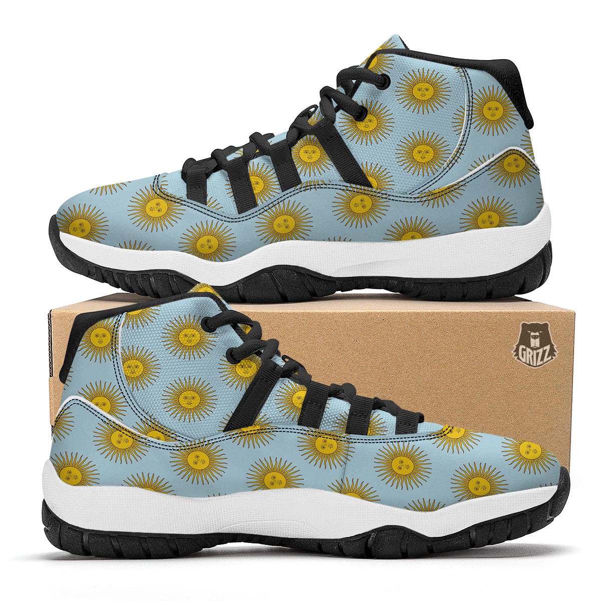 Sun Print Pattern Black Bball Shoes-grizzshop