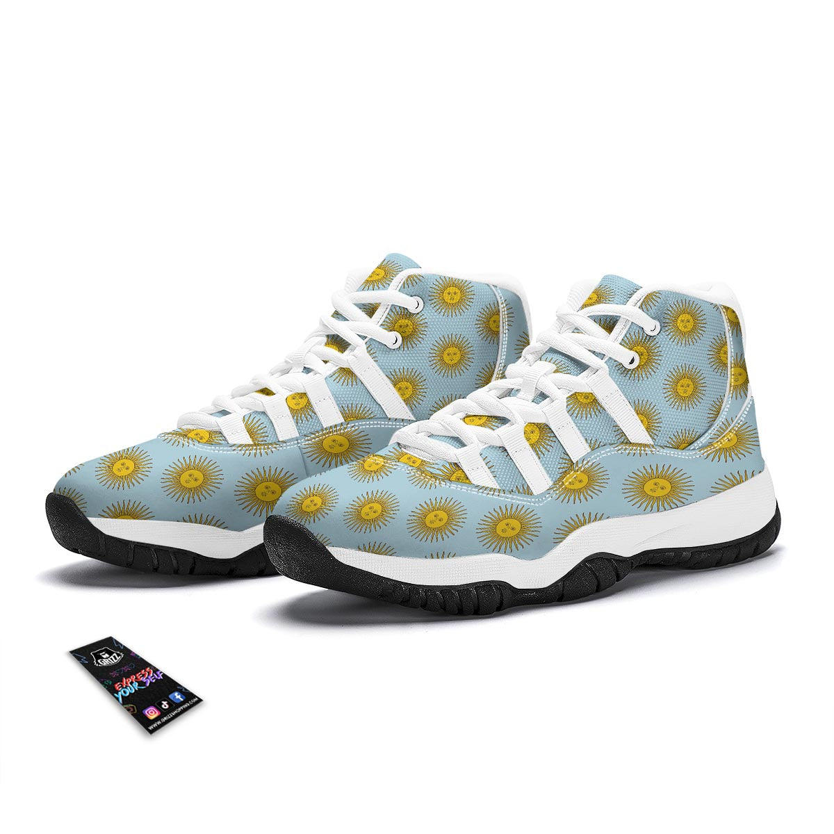 Sun Print Pattern White Bball Shoes-grizzshop