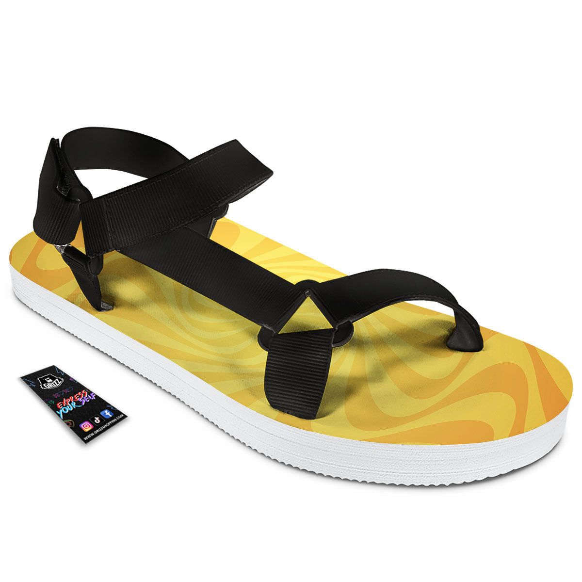 Sun Psychedelic Burning Print Black Open Toe Sandals-grizzshop
