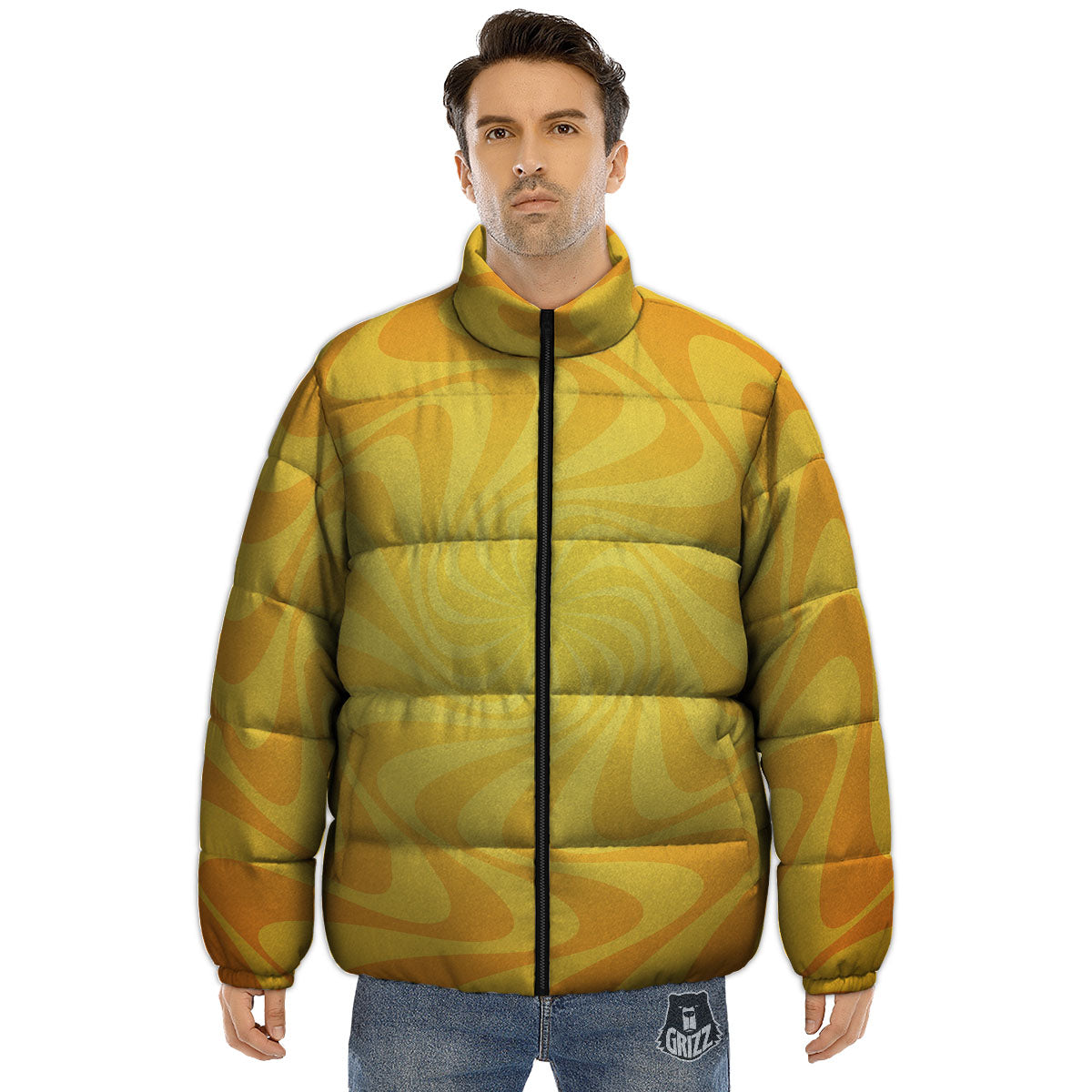 Sun Psychedelic Burning Print Puffer Jacket-grizzshop