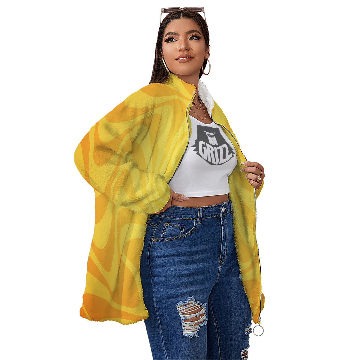 Sun Psychedelic Burning Print Women's Sherpa Jacket-grizzshop