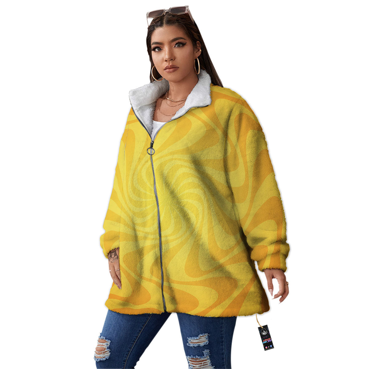 Sun Psychedelic Burning Print Women's Sherpa Jacket-grizzshop