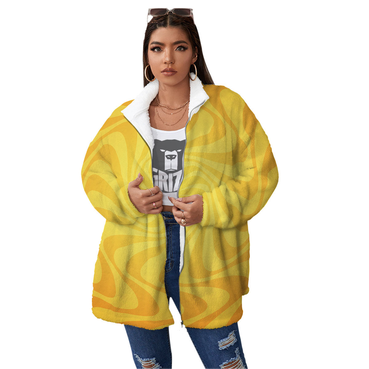 Sun Psychedelic Burning Print Women's Sherpa Jacket-grizzshop